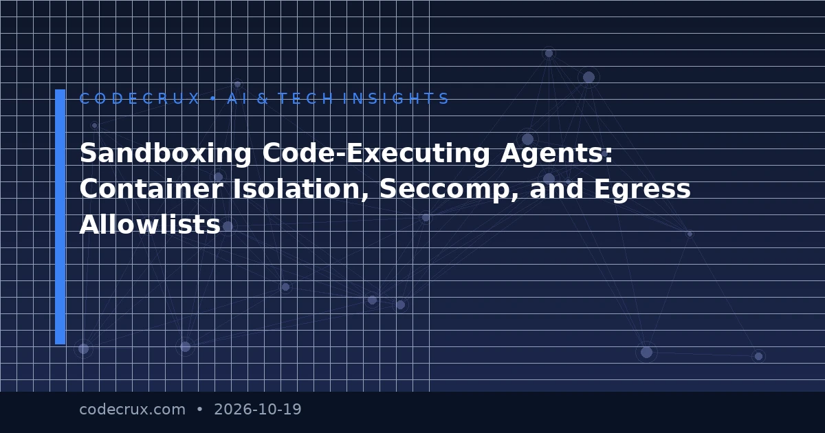 Sandboxing Code-Executing Agents: Container Isolation, Seccomp, and Egress Allowlists